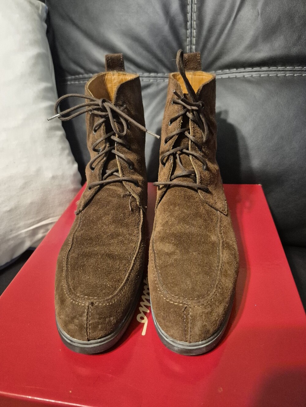 Salvatore Ferragamo Brown Suede Booties Size 7.5 Narrow